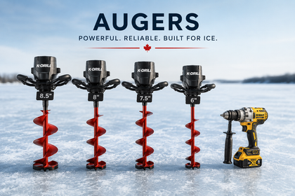 K-Drill ice augers and DeWalt drill on frozen lake
